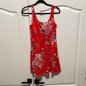Divided Red Floral Dress